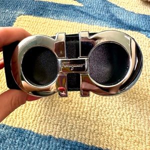 Salvatore Ferragamo Black Belt with Silver Buckle